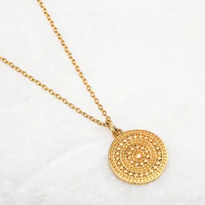 New Fashion Round Necklace Pendant Brass Simple Design Gold Plated Jewellery Coin Pendant