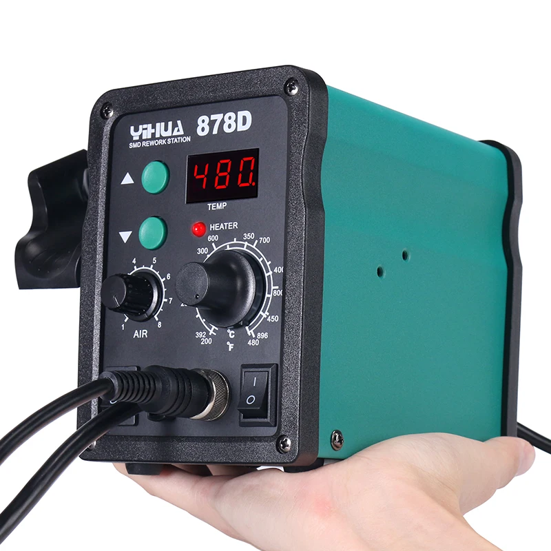 YIHUA 878D  2 in 1 Digital Display SMD Bga Hot Air Soldering Rework Station With Hot Air Gun Soldering Iron