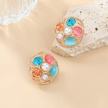 Instagram popular round flower female alloy diamond inlaid pearl cross-border ear accessories wholesale stud earrings for woman