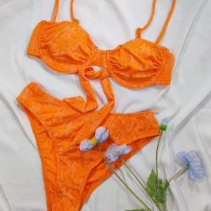 2026 New Style Bikinis Custom Underwire Swimwear Jacquard Swimsuit Orange Beachwear for Women
