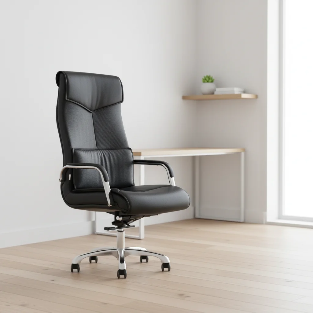 Modern Ergonomic Leather Executive Office Chair with Thick Padding Adjustable Height Aluminium Base 3