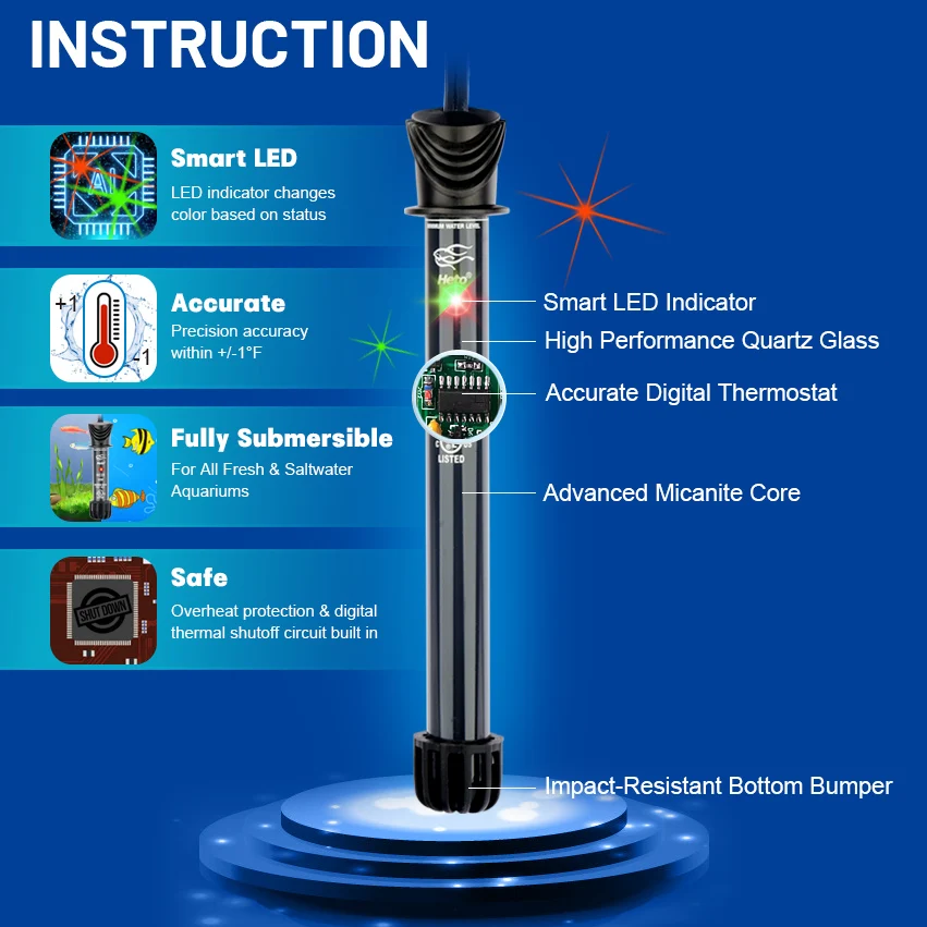 Heto Aquarium Heater,50w Glass Water Fish Tank Heater,Aquarium Heating