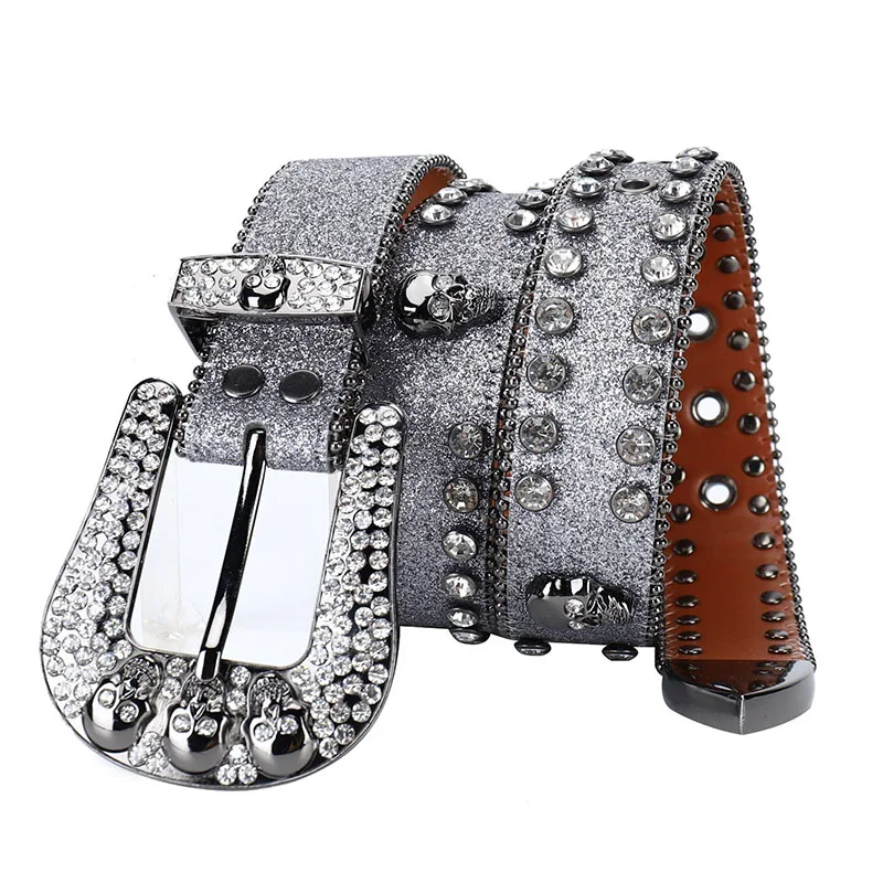 Fashion Rhinestone Rivet Leather Belt Unisex Ladies Belts Fashion Designer  BB Belts