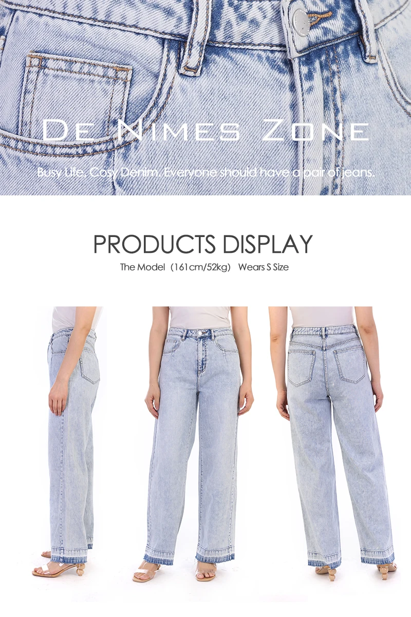 New Style High Quality Oem Odm Foot Contrast Wash Effect Casual Wide Leg Straight Women Denim Jeans Sustainable Breathable Buy Ladies Trousers Jeans Chic Denim Fashion Sustainable Breathable Wide Leg Straight Jeans