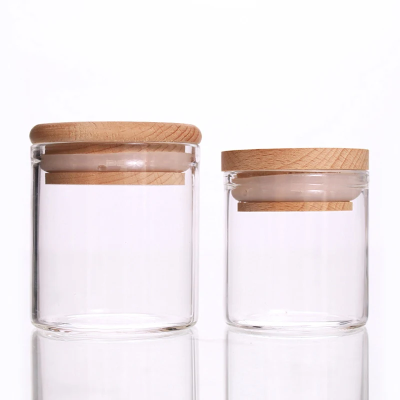 Heat resistant glass jar Scented Candle clear candle holders with bamboo cork lid