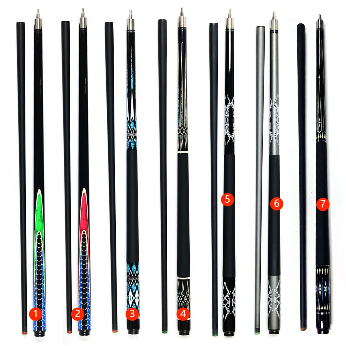 カラー57インチカーボン材料13mmチップ1/2ビリヤードプールキュー