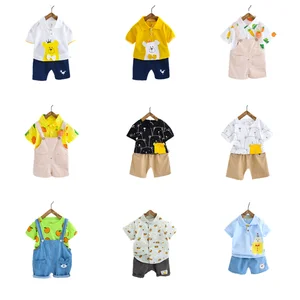 2020 Cotton 2year Summer Cartoon Printing Short Sleeve Shirt Little Kids 4 Year Clothes Baby Boys Clothing Set for Wholesale