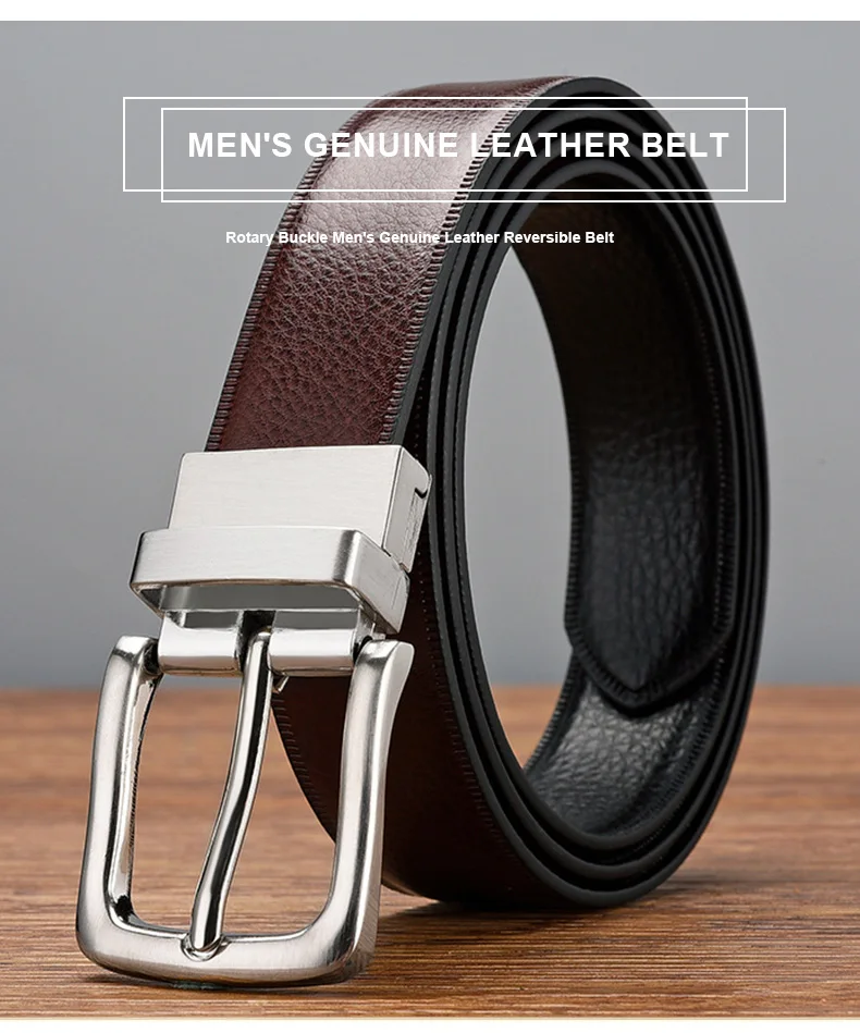Men Black And Brown Dress Belt With Rotate Buckle For Men's Belt ...