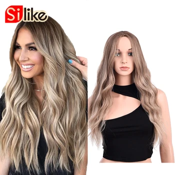 High Quality Ombre Ash Blonde Color Machine Made Wig For Black Women Daily Use Heat Resistant Synthetic Body Wave Haircut Wigs