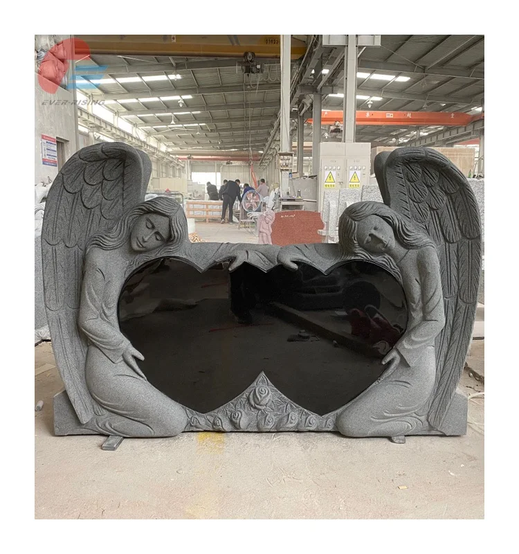 india black granite double heart shape headstone