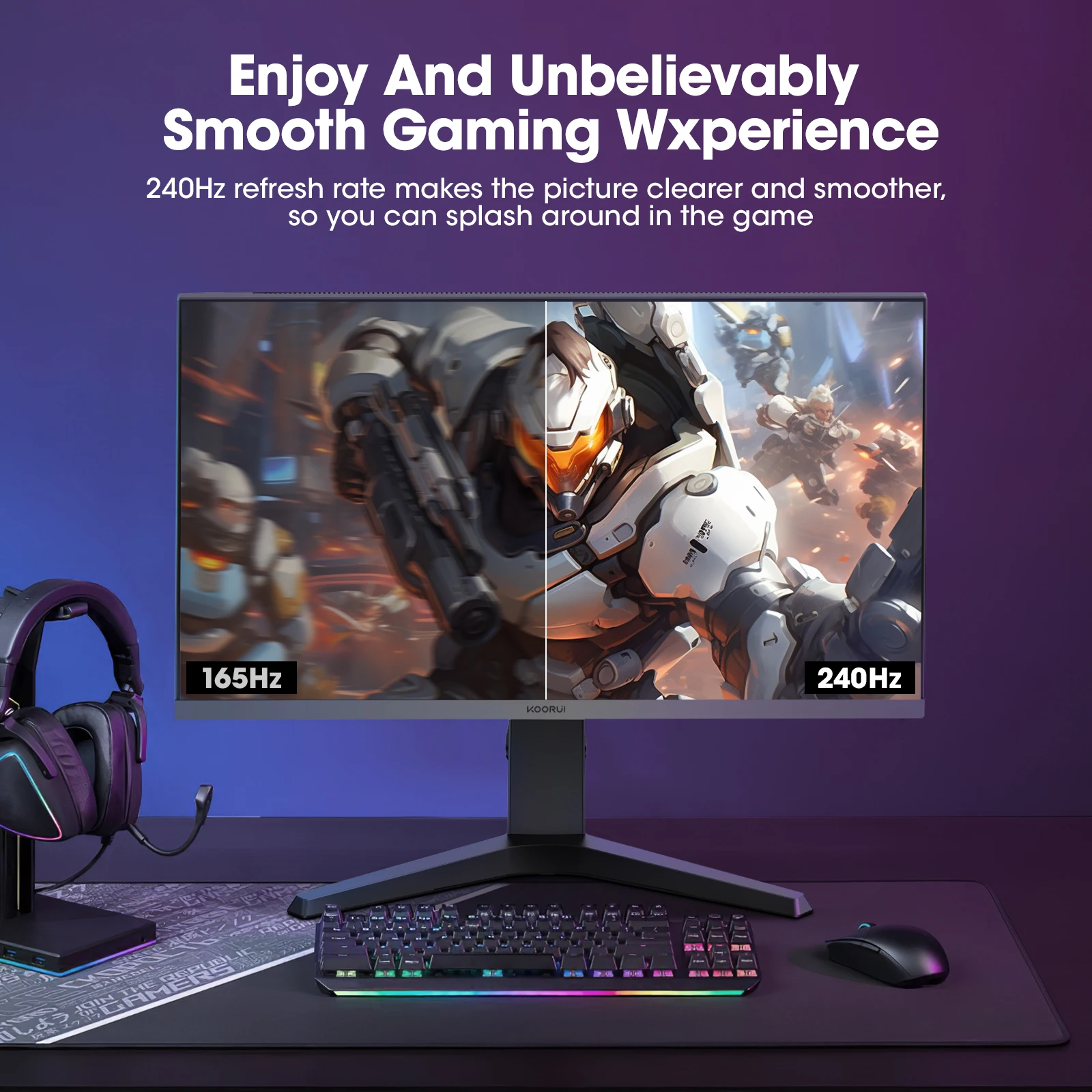 KOORUI 27-Inch WQHD Gaming Monitor 2560x1440, 240Hz Refresh Rate