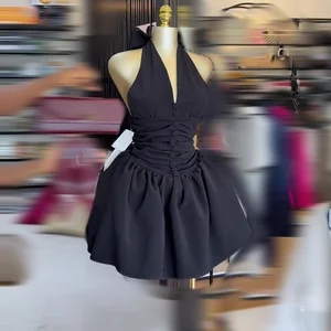 Viviblook Z812DS02 Sexy Streetwear Outfits New Elegant V-neck Halter Bow Backless High Waist Plus Size Casual Dresses for Women