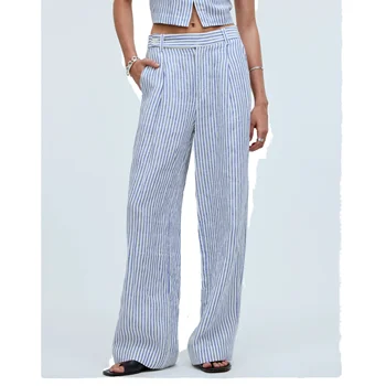 Custom High Quality Loose Fit Cotton Twill High Waist Cargo Pants for Women Autumn Pattern Button Flat Soft Satin Wrinkled