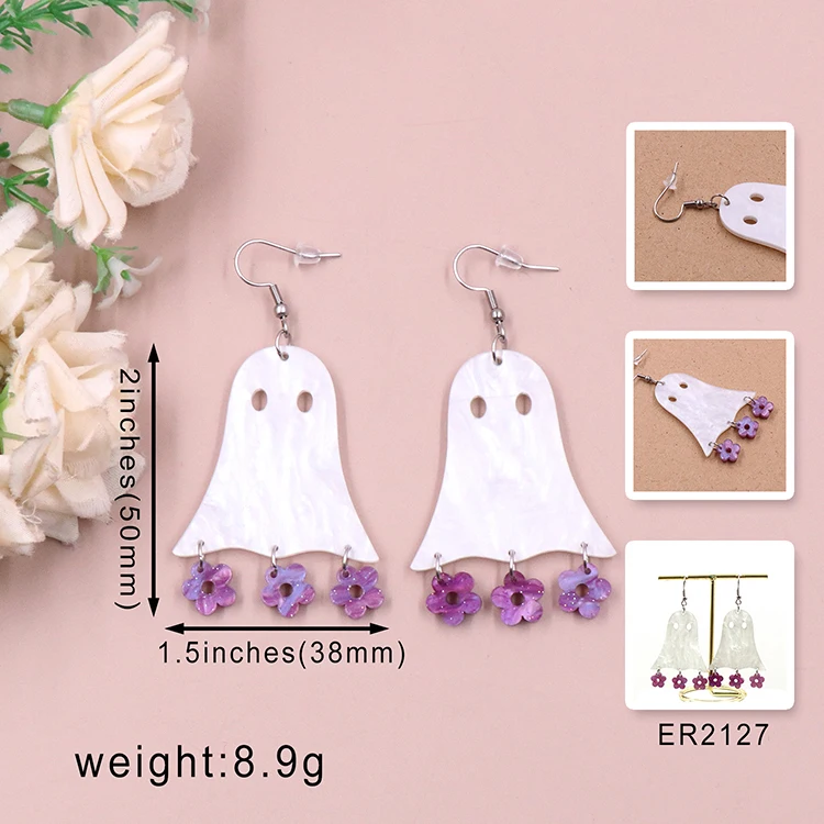 MD105ER2127 1pair New product CN Drop ghost with flower cute halloween Acrylic earrings Jewelry for women supplier