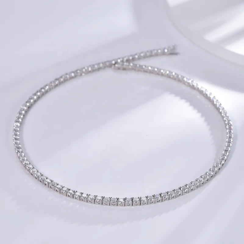 18K White Gold Plated Chain Necklace Cubic Zirconia Classic Tennis Necklace Lab Grown Diamond Tennis Necklace