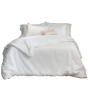 Duvet Cover Set 3pcs 100% Washed Linen and Cotton- Feel Super Soft Nature Breathable for Home Bedding Set Solid