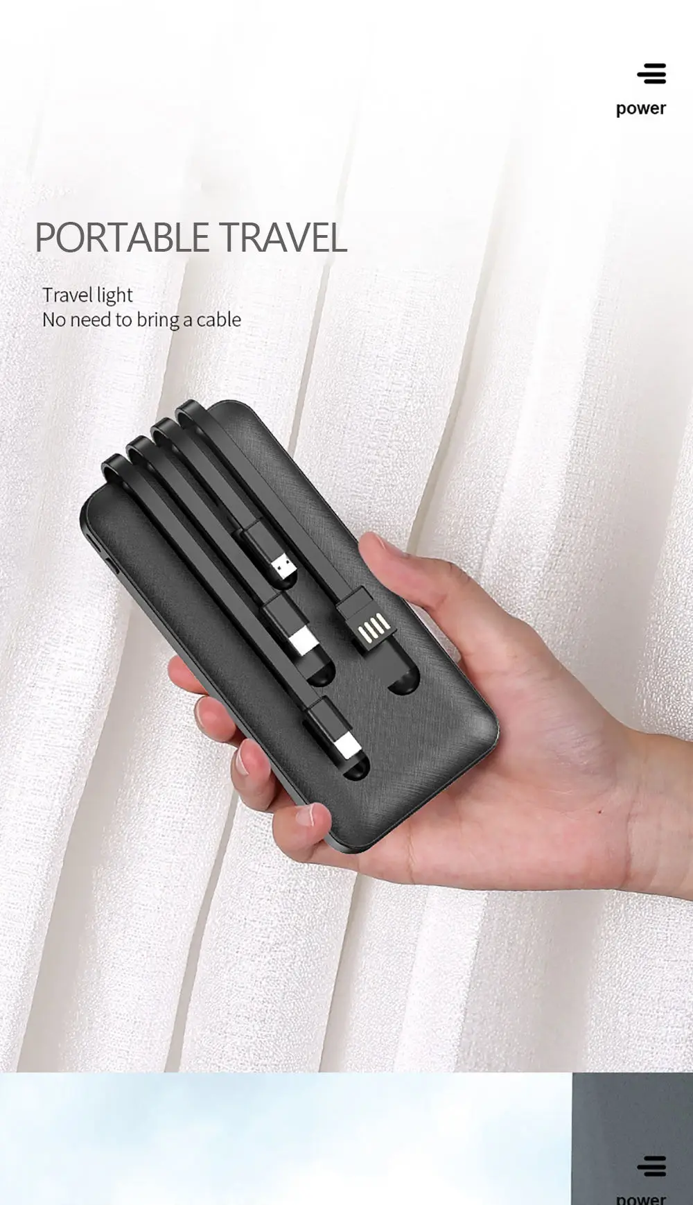 Samples With Free Shipping OEM Factory Portable Multi Funcional PowerBank 10000mAh Built 4 in 1 Cable Power Bank