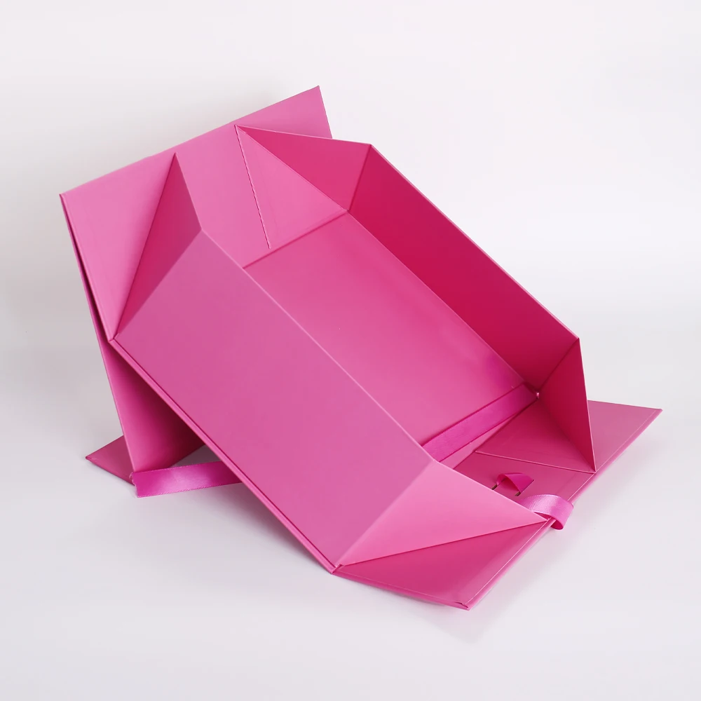 Customizable Luxury Rosy Folding Magnetic Paper Box Embossing Ribbon Gift Packaging for Cosmetics Shoes (Recycled Materials