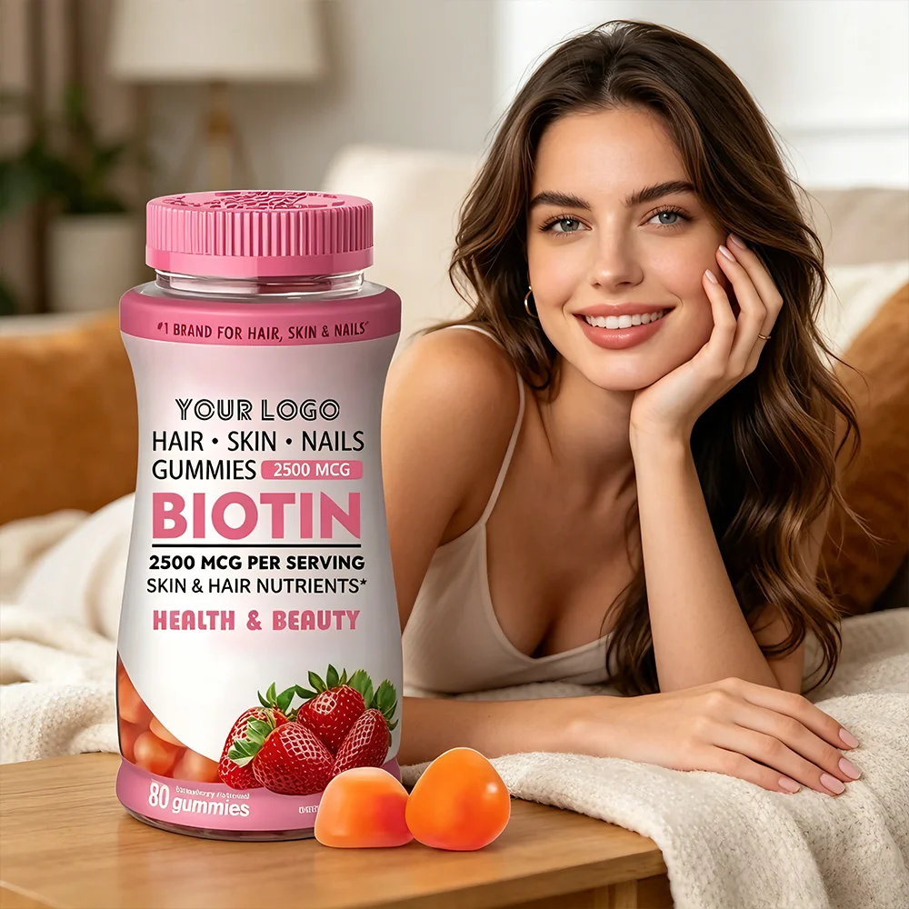 OEM Private Label Hair Skin Nails Gummies with Biotin Collagen Strawberry Flavor Beauty Dietary Supplement Wholesale