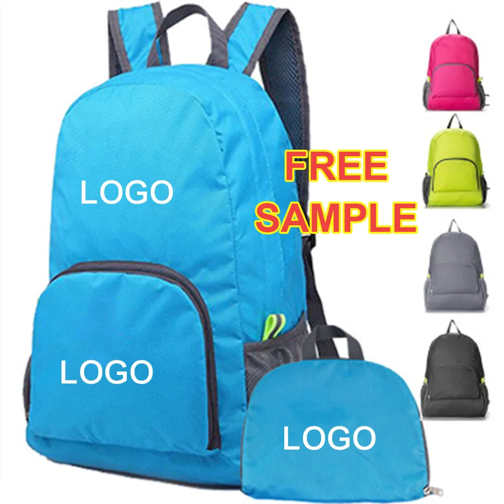 Wholesale   Waterproof Cheaper Small Quantities Can Custom logo Lightweight Nylon Daypack Foldable Shopping Backpack Bag