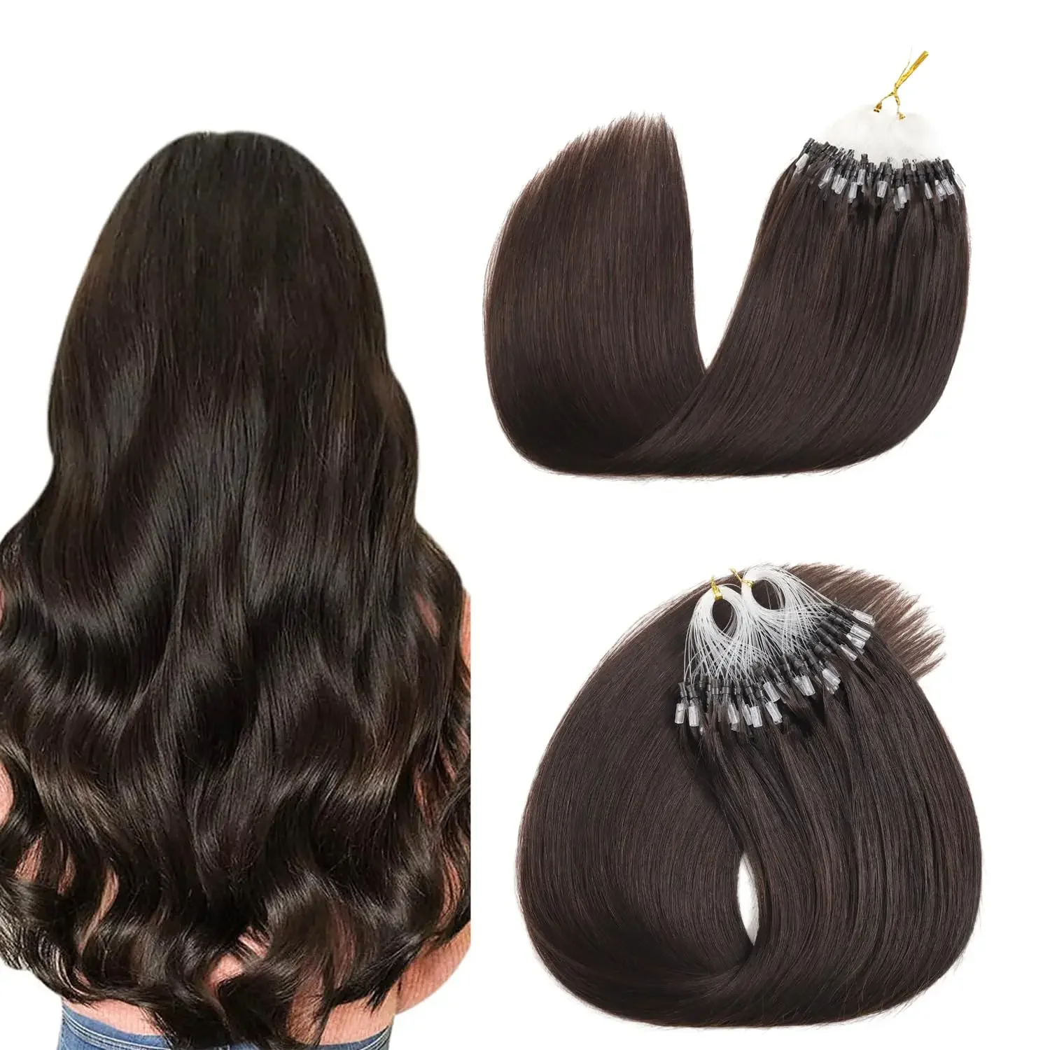 Micro Ring Haarverlängerungen Echthaar Seidig Glatt 50g Echte Remy Echthaarverlängerungen für Frauen_voghion.com