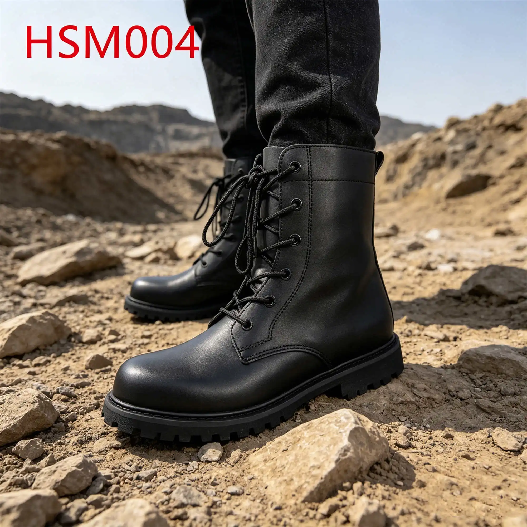 WYC,mountain Marching Full Natural Cow Leather Combat Boots for Sale Camping Trips No-marking Outsole Black Hiking Boots HSM004