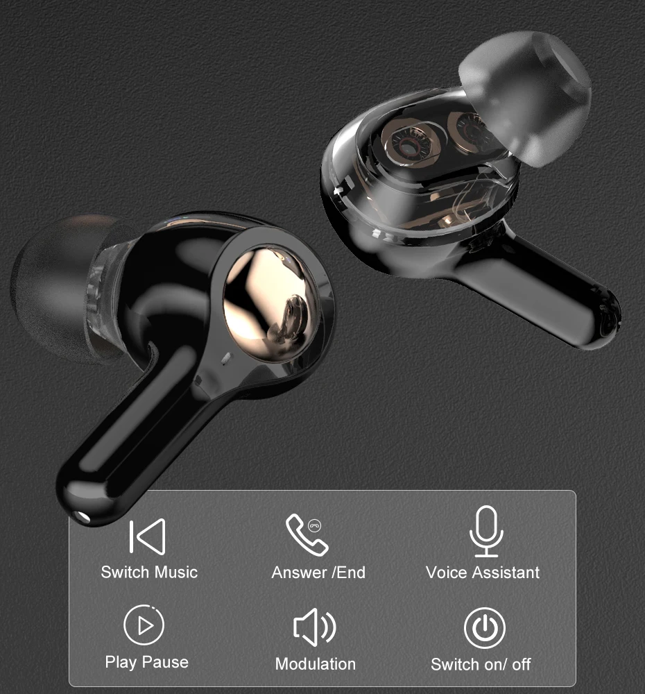 2020 New Tws Earbuds T22 Tws Stock Earphone Mobile Phone Handfree Couple Earphone 2 in 1 Audio Adapter Earphone