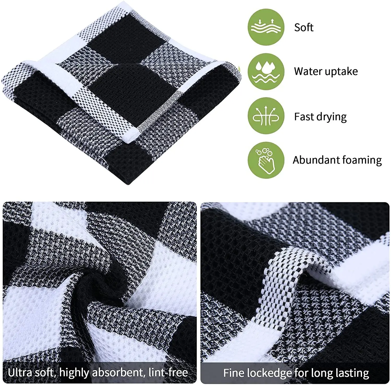 Hot sale 100% Cotton Waffle Dish Cloth Towels Plus Thickened Waffle Kitchen Rags Clean Towels details