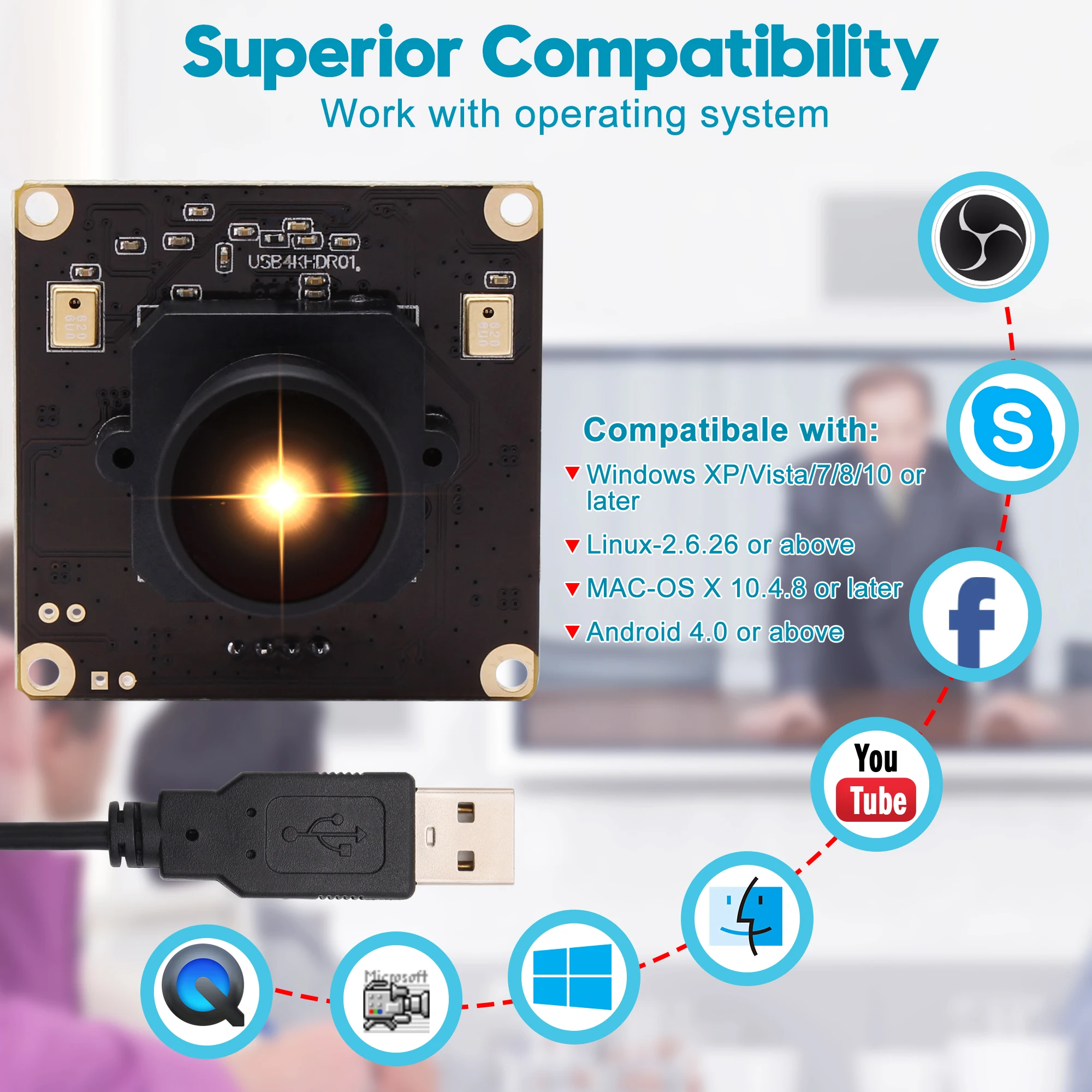 ELP Wide Angle 4K USB Camera Module with 170 Degree Fisheye Lens High  Resolution 3840*2160 Full HD 30fps Webcamera ELP