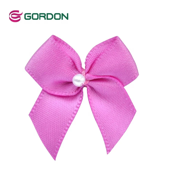Custom Good Quality pink Color Pre Made Mini Satin Ribbon Bow