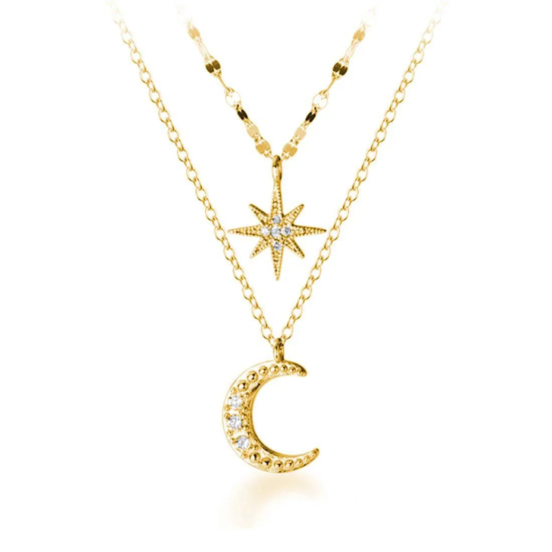 S925 Sterling Silver Star Moon Necklace