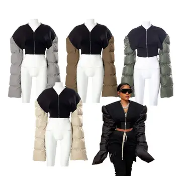 2021 New Women Winter Waterproof Puffer Coat Crop Jacket Woman Long Sleeve Puff Bubble Down Coats for Ladies