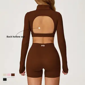 Custom Logo Women's Winter Nylon Four-Way Stretch Sweat-Wicking Quick Dry Fitness Active Wear Gym Backless Yoga Athletic Top