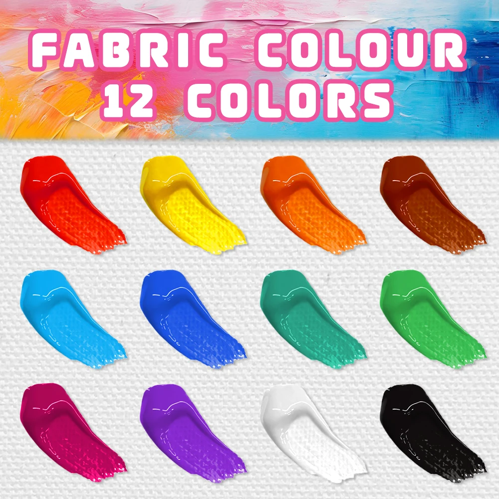 Professional 12 Colors 25ml Textile Fabric Paint Nox-toxic Pigment Color Acrylic Fabric Color Paint Acrylic Pigment for Fabric