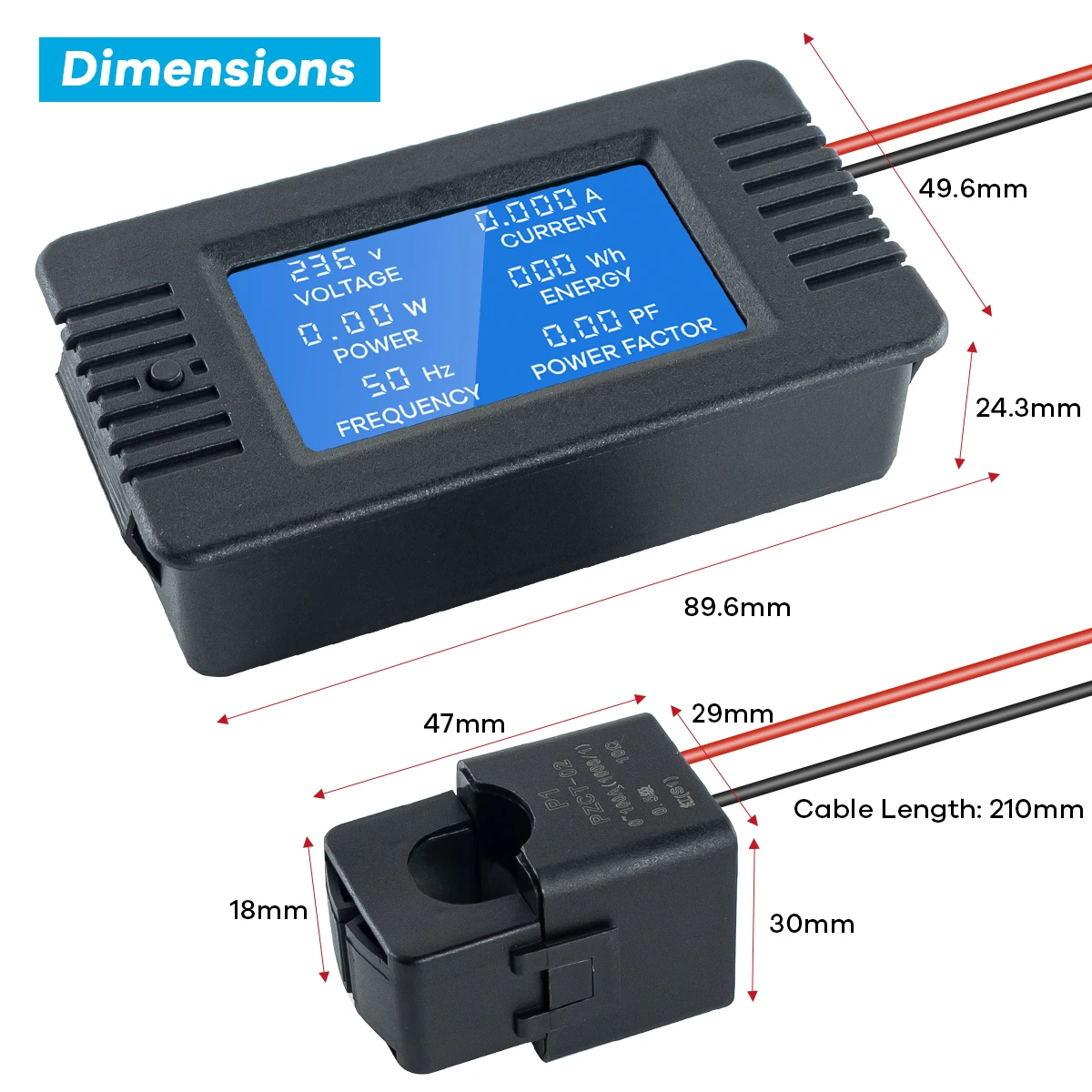 BuyWeek PZEM-008 Medidor De Energía Eléctrica AC 50-300V 100A - Voltímetro Amperímetro LCD, Vatímetro Para Hogar E Industrial