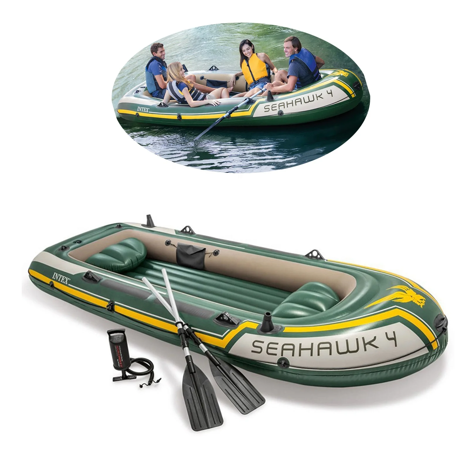 Intex Seahawk 4 Inflatable 4 Person Boat Raft Set with Oars & Air Pump 2 Pack 