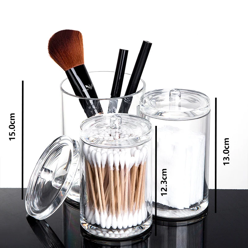 Clear Acrylic Round Bathroom Counter Organizer Cotton Ball Qtip Holder ...