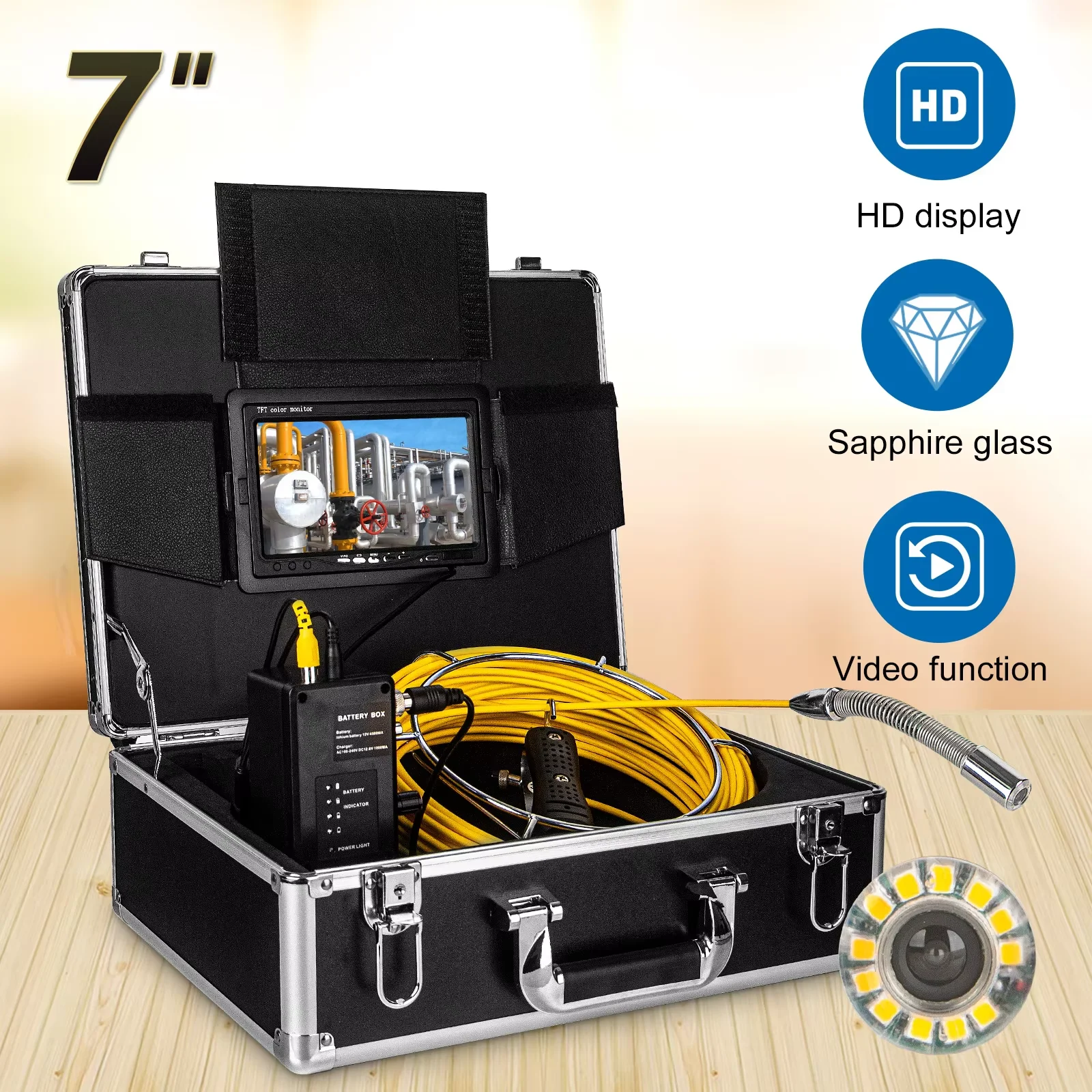 Manufacturer 7inch 1080P HD Screen Drain Camera DVR 16GB Video Recording,Pipe Camera Waterproof IP68 Sewer Line Inspection  details