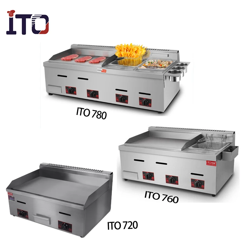 Large Gas Griddle with Deep Fryers