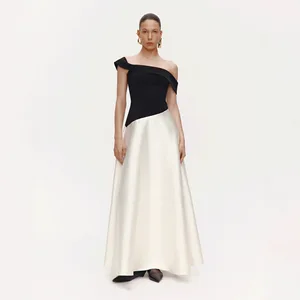 High-quality New Women's Color-blocked Satin Dress Long and Elegant Dress Perfect for Party