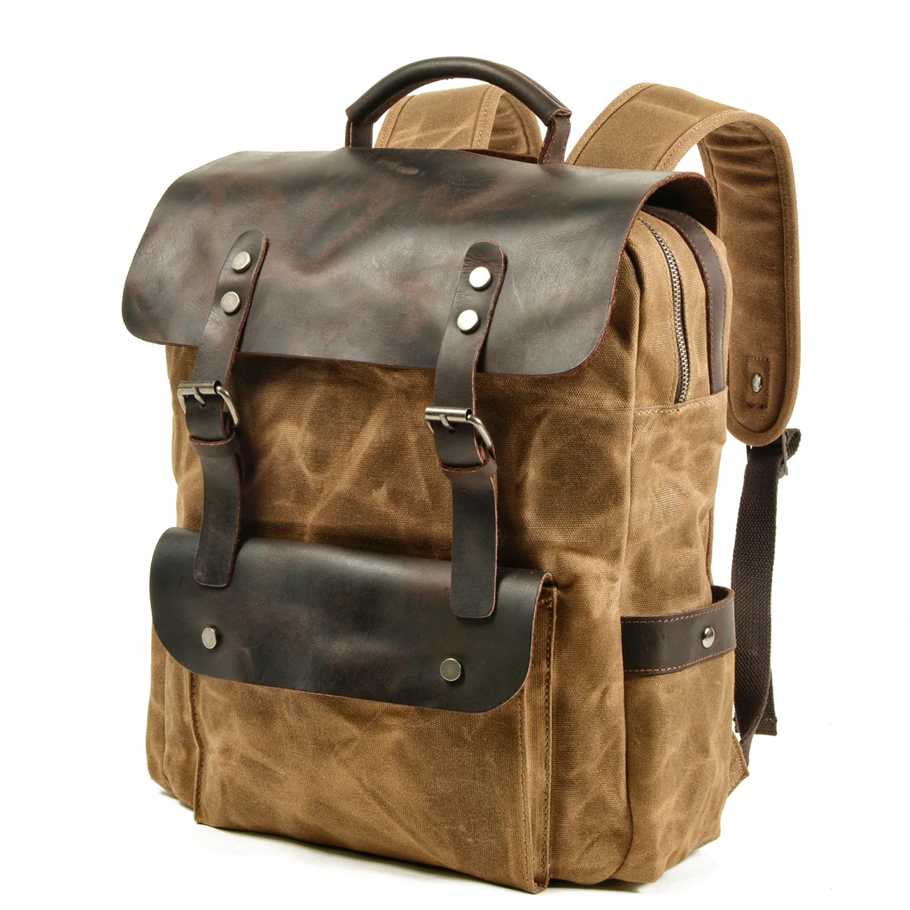 high quality backpack,hot sale custom back pack,wax canvas Stitching leather backpack bag