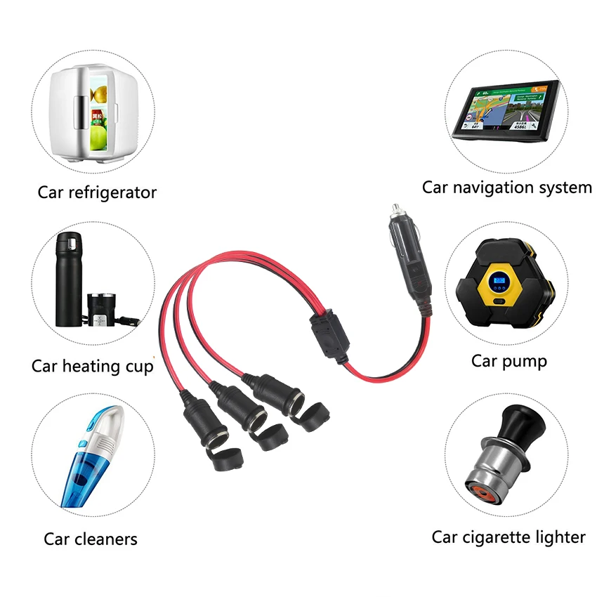 Custom Length Cigarette Lighter Female Socket Y Splitter Car Plug Extension  Splitter Cord