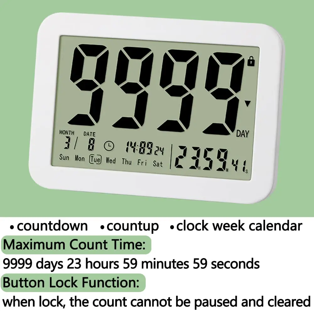 Electronic Countdown Timer Large Screen Digital Countdown 9999-Days Timer Magnetic Classroom Timer