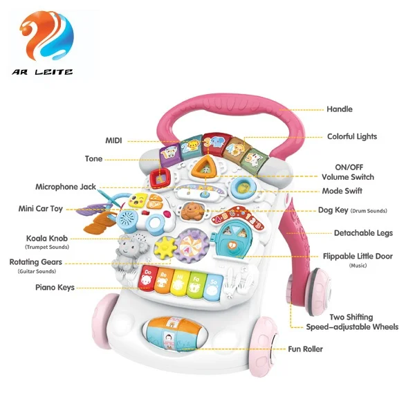 Multi Functional 2 in 1 Activity Strollers Early Educational Study Learning Table  Push Baby Cheap  Baby Walker With Music
