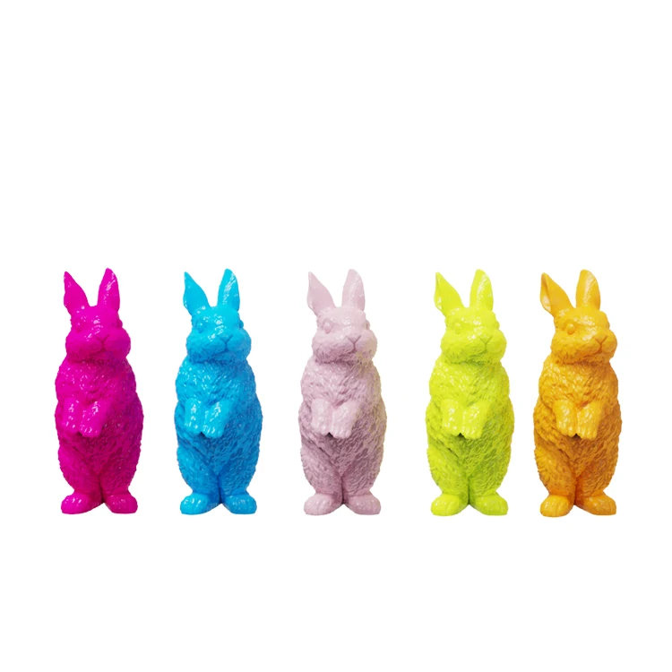 Ny ankomst: farverige påskedekorationer – kaninfiguriner til hjemmet og kontoret, harpikskaninstatuetter, påskekanindekoration