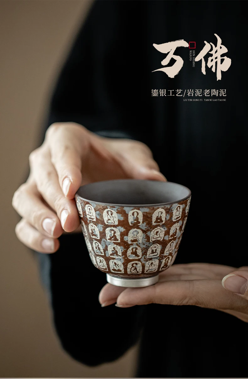 Vintage Luxury Small Tea Cup Set Single Cup Porcelain Million Buddha Dunhuang Master Silver Sample Packed in Box