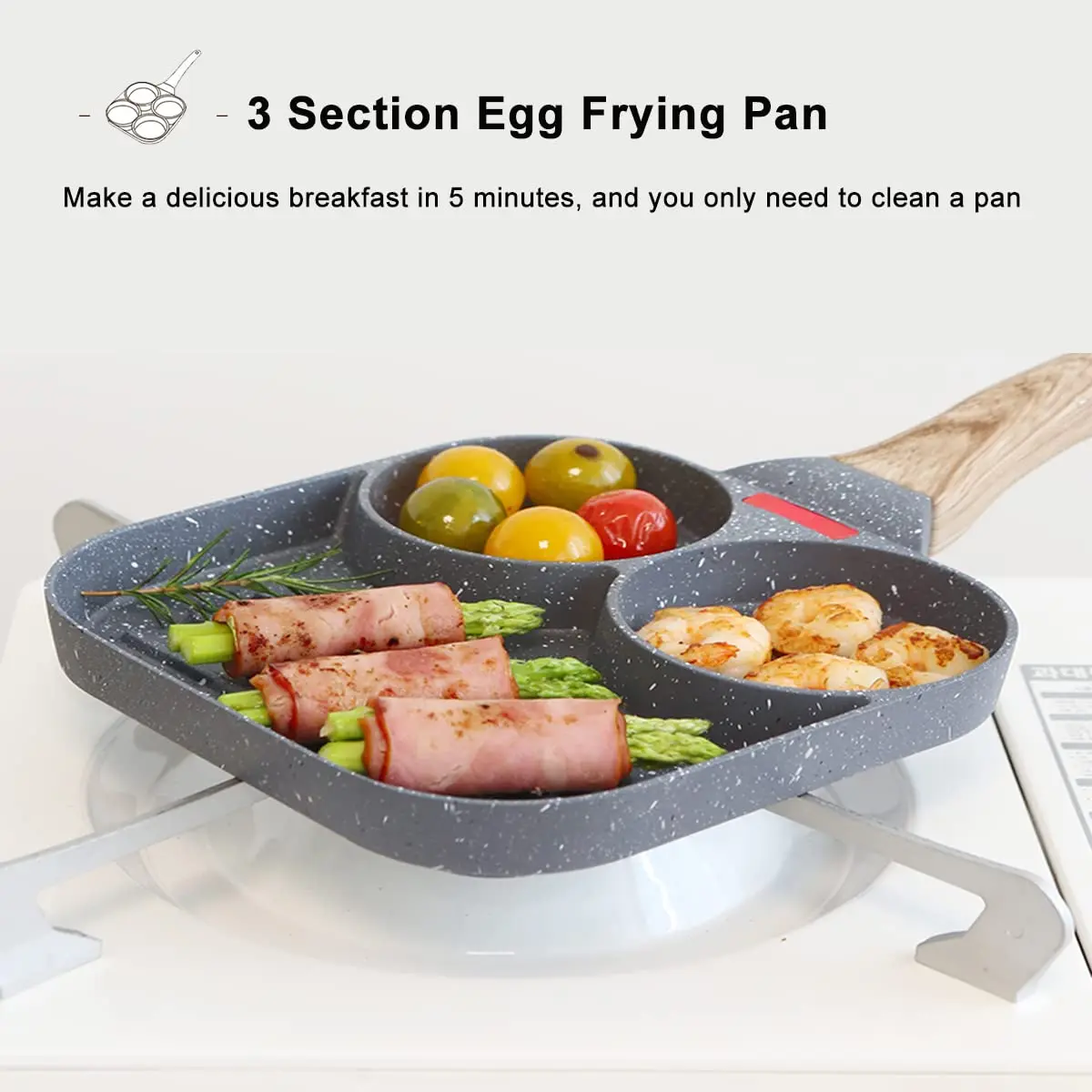 egg frying pan 3 sections cookware