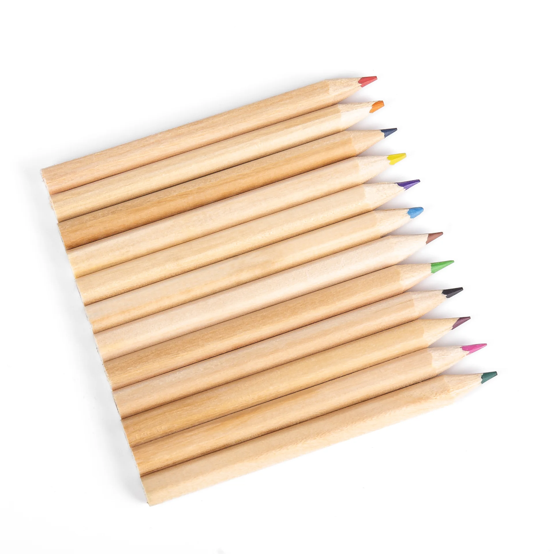 Individuell gestaltete Kraftpapierbox, 12-teiliges Mini-Standard-Stiftset, umweltfreundlich, Naturholzfarben, Kinderzeichenbedarf_voghion.com