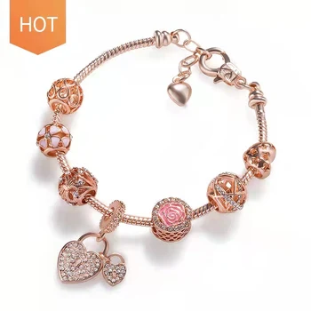 Pulseras 2022 Fashion Trendy Panderala Women Jewelry Adjustable Heart Rose Gold DIY Charm Bracelets