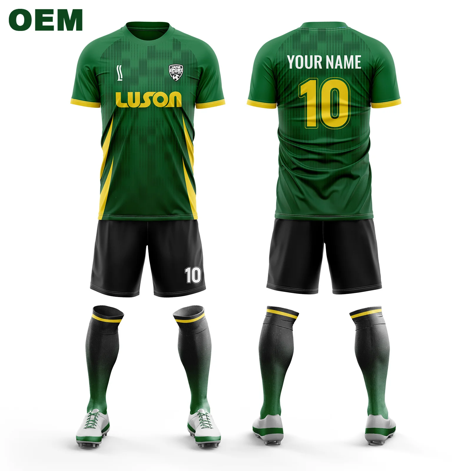 LUSON Design Custom Soccer Jersey Green Light Plaid Printed Football Jersey  with Team Logo and Number Name